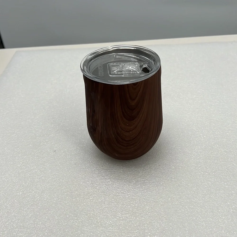 Corkcicle Stemless Wine Glass 12 oz WALNUT WOOD Stainless Tumbler 9 Hrs Cold New